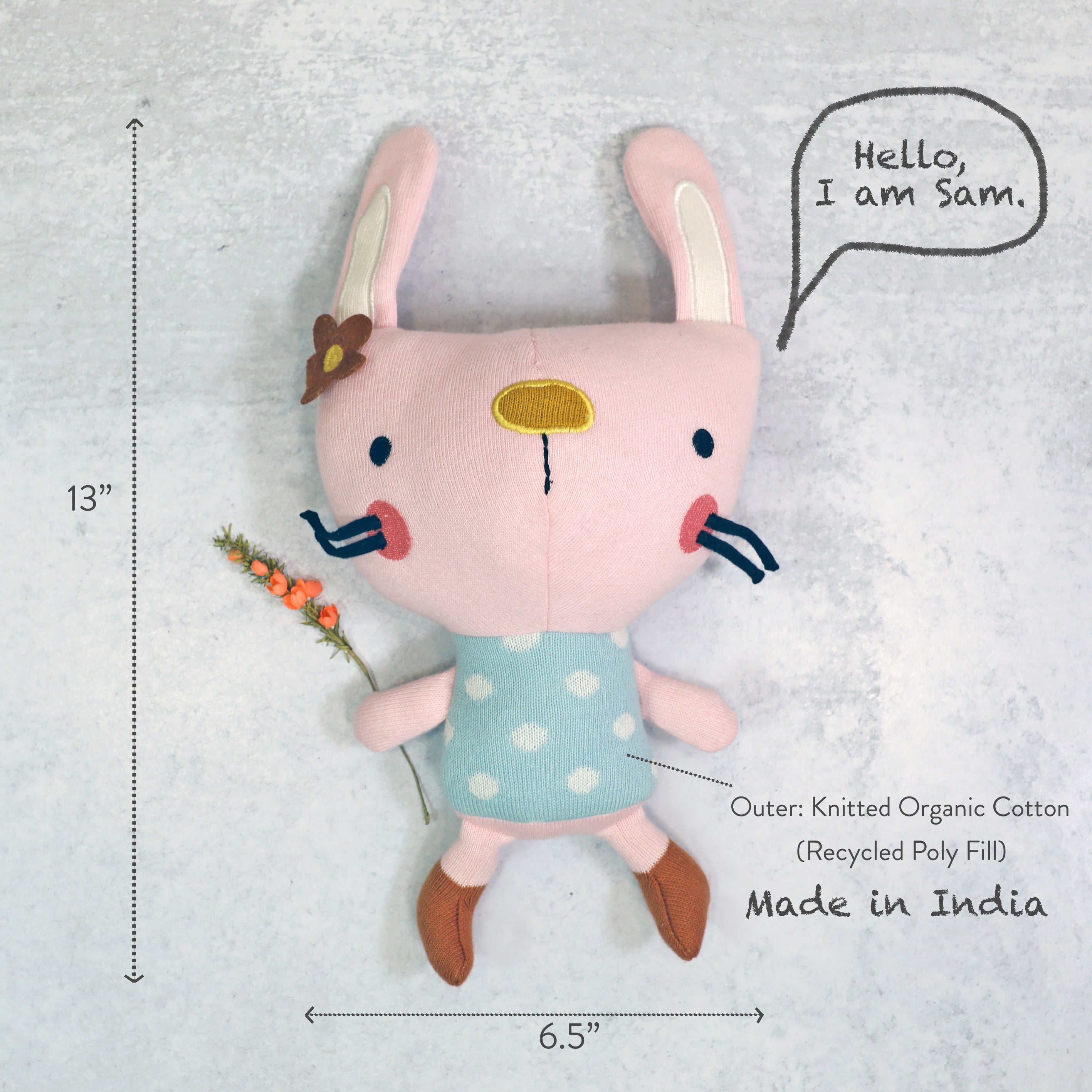 Sam Bunny Organic Cotton Fine Knit Stuffed Animal Baby Toy - Viverano