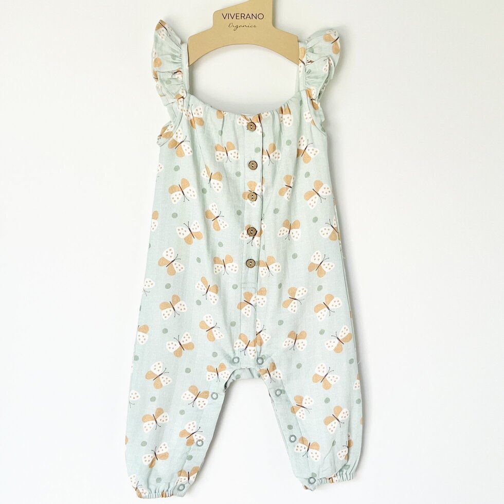 Butterfly Sleeveless Ruffle Baby Jumpsuit (Organic Muslin)