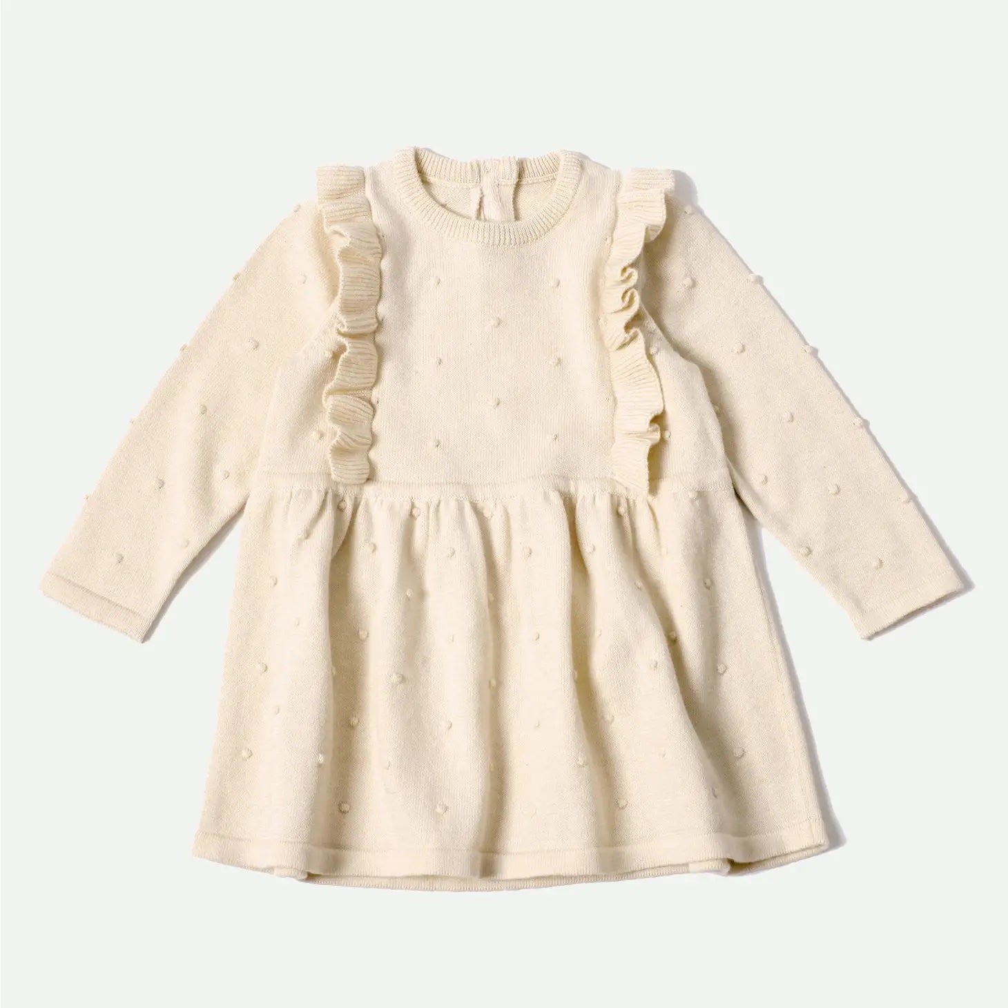 Milan Knit Long Sleeve Ruffle Dress with Bobbles - Organic Cotton