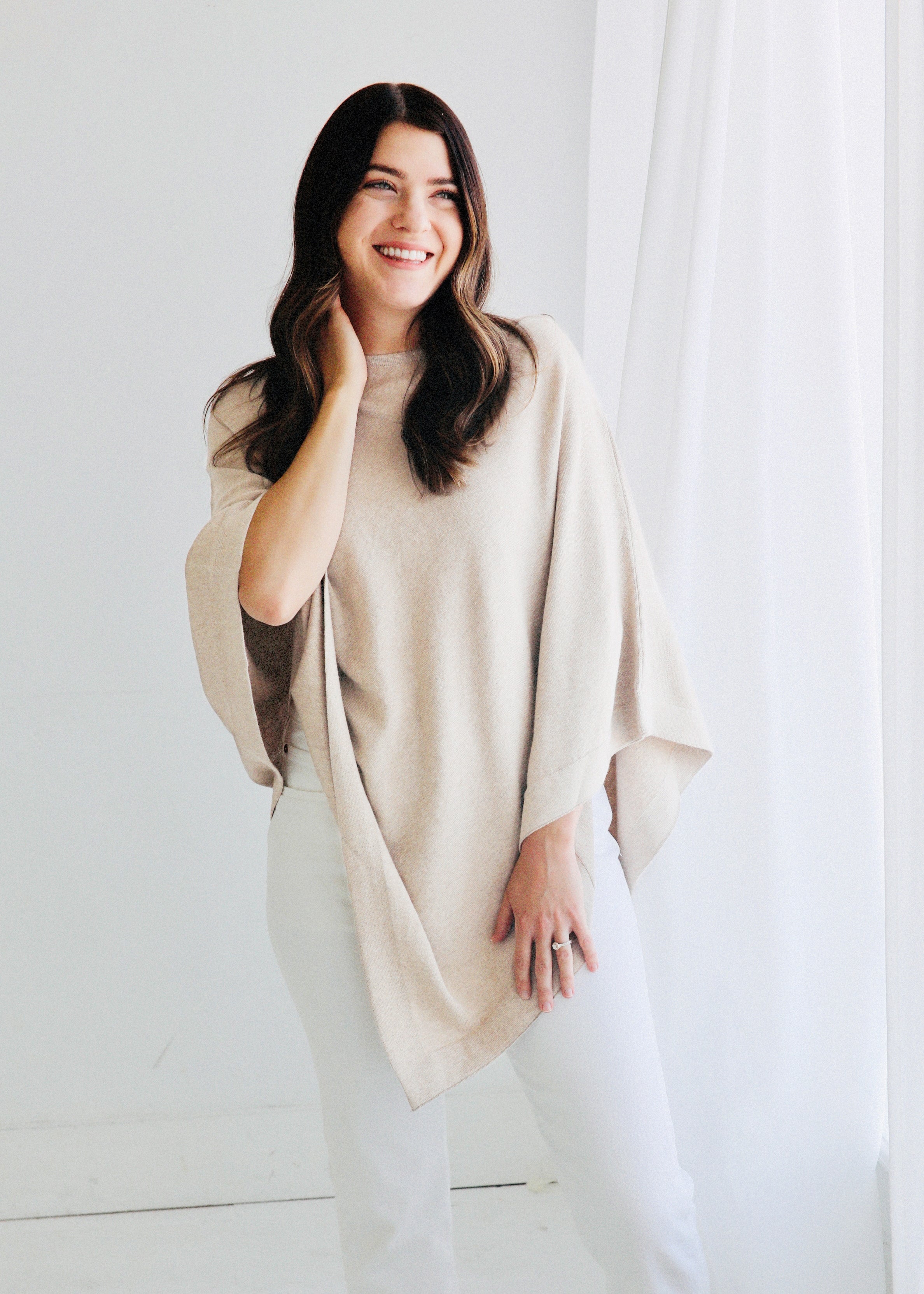 Loving Thread Organic Cotton Knit Poncho Wrap by Viverano