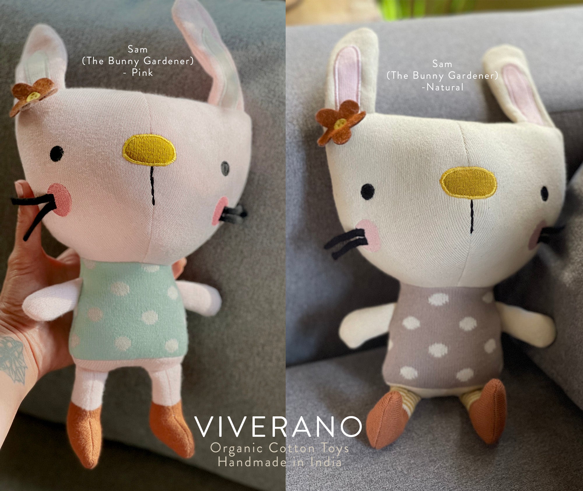 Sam Bunny Organic Cotton Fine Knit Stuffed Animal Baby Toy by Viverano