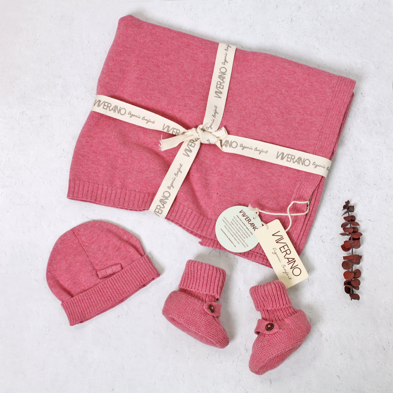 Milan Heather Knit Classic Baby Blanket, Booties and Hat for Babies by Viverano