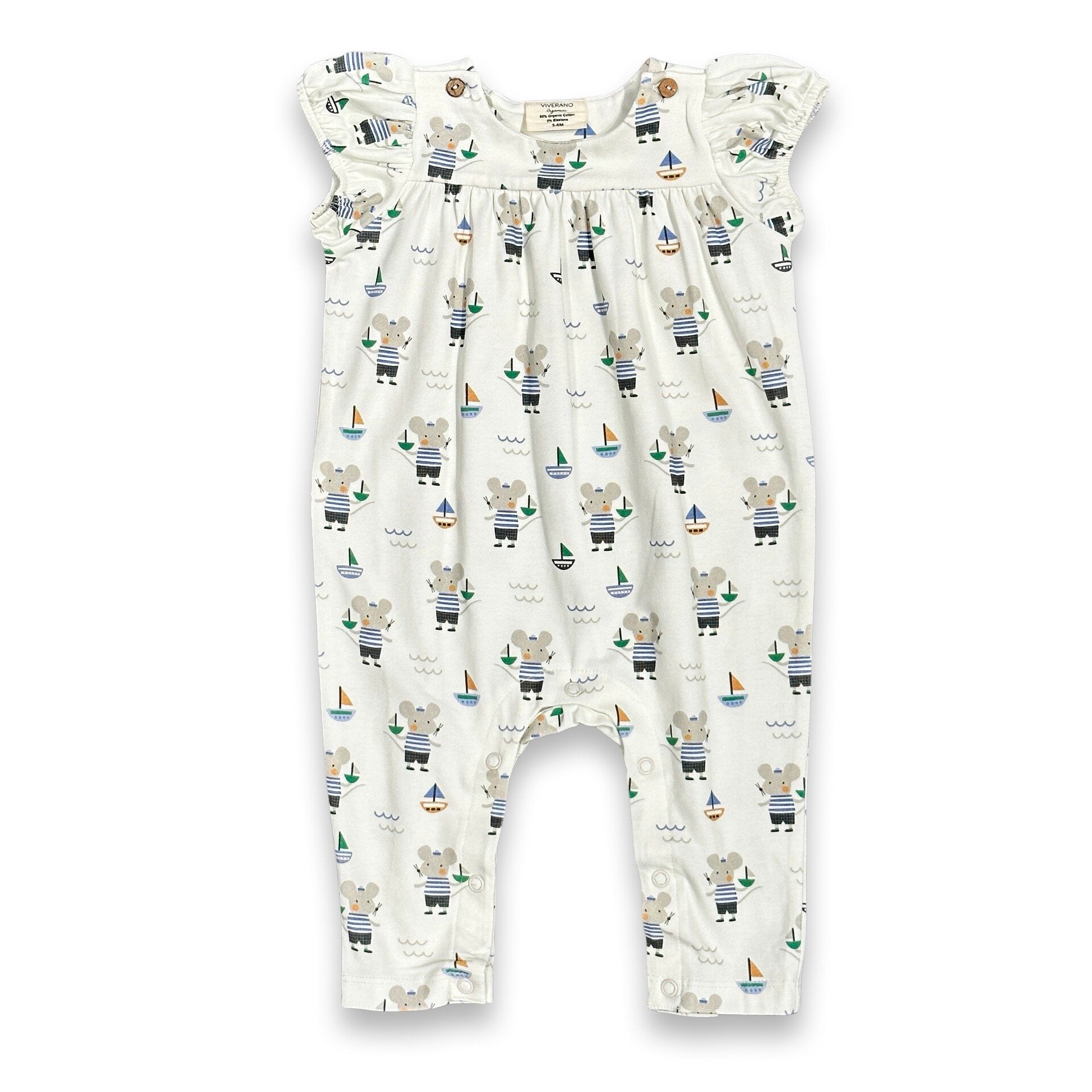 Sailor Mouse Wrap Neck Baby Girl Jumpsuit (Organic Jersey)