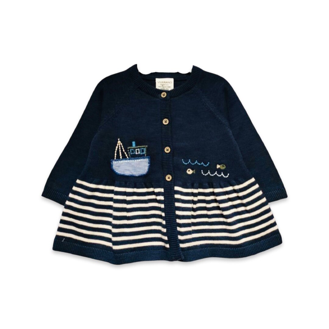 Sailboat Embroidered Flare Baby Sweater Knit Dress (Organic)