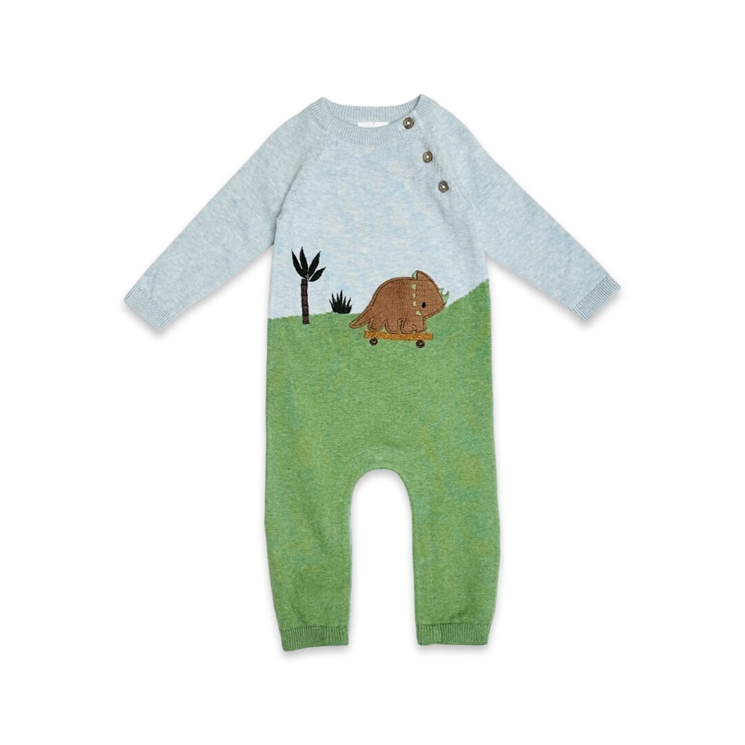 Dino Skater Jacquard Knit Baby Jumpsuit (Organic Cotton)