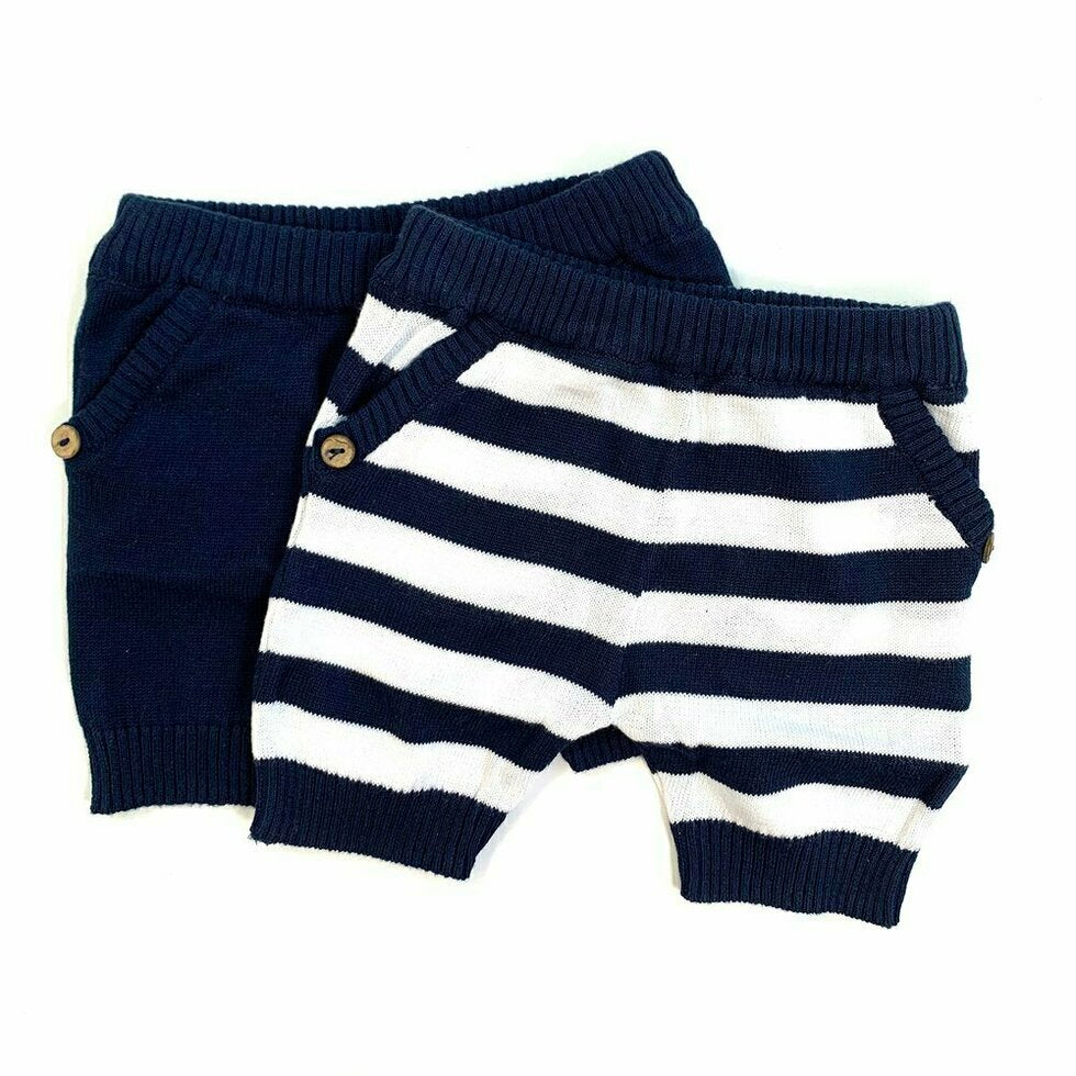 Milan Knit Navy Stripe & Solid Shorts with Pockets